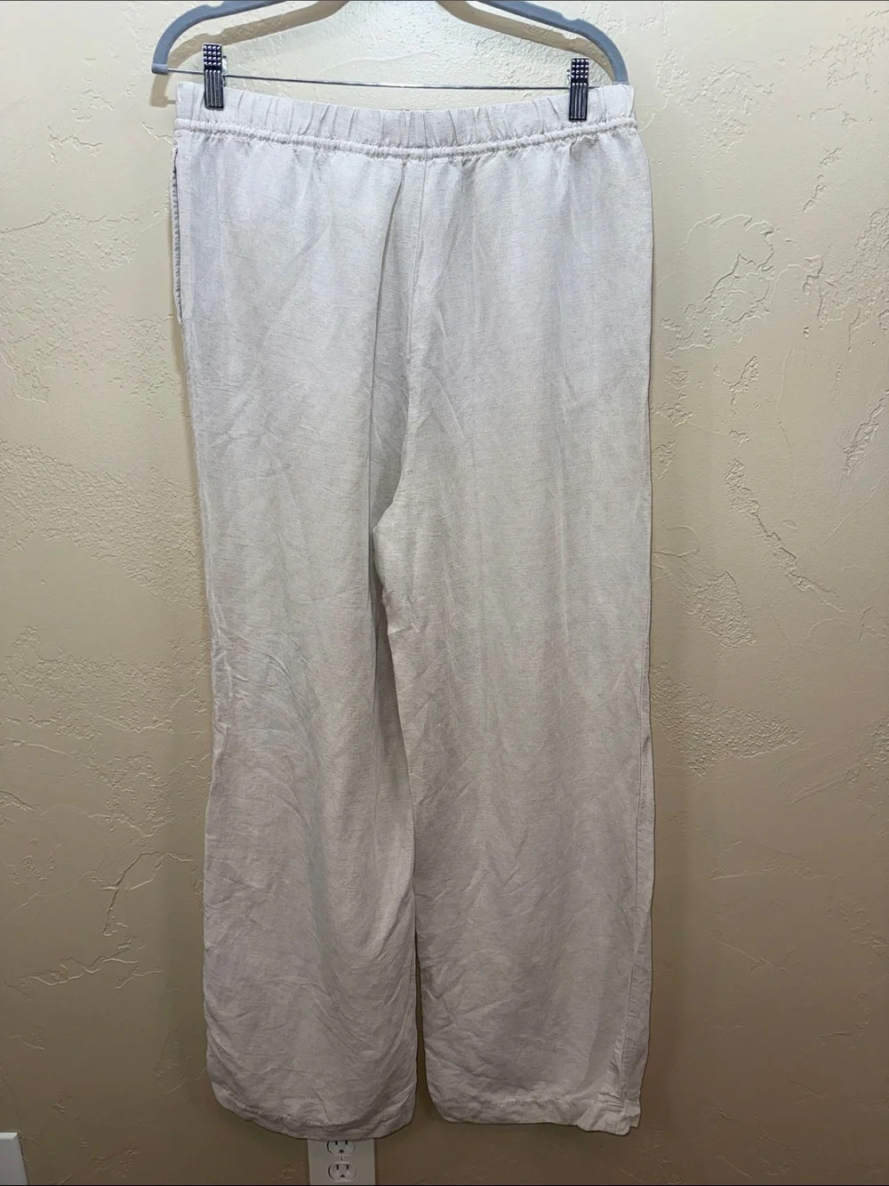 H&M Light Cream Wide-Leg Linen Viscose Blend Pants Resortwear Beach Size M Tan
